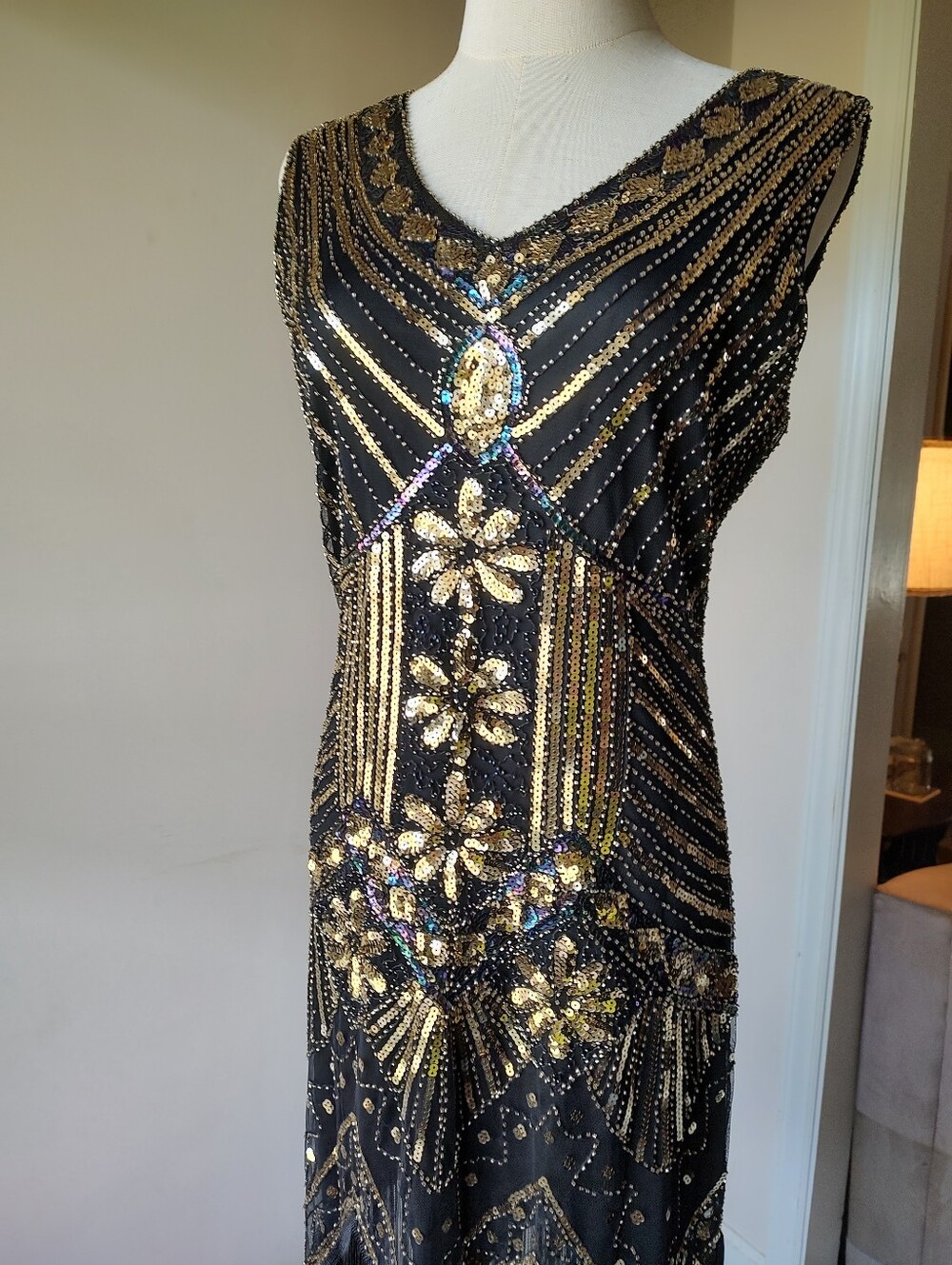 1920's Flapper Dress Art Deco Sequined Great Gatsby Costume Small